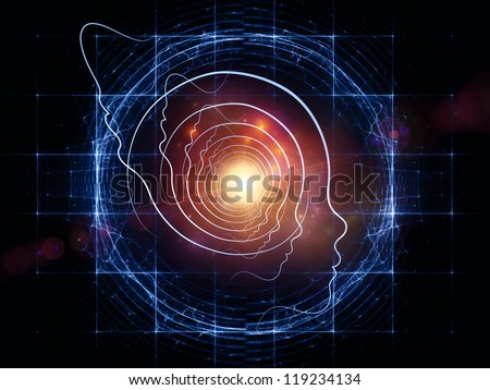 Background design of human head and fractal grids on the subject of science, technology and intelligent life in the Universe