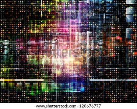 Visually attractive backdrop made of complex network texture and industrial design elements suitable as background for layouts on the subject of networking, computers and modern technology