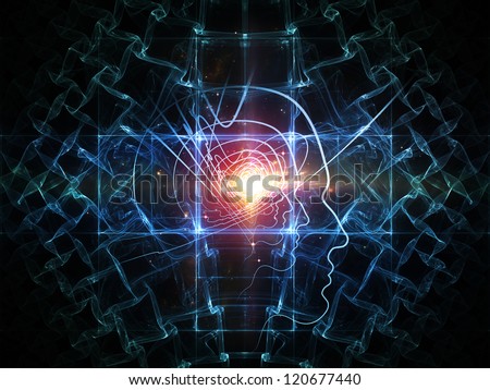Design composed of human head and fractal grids as a metaphor on the subject of intelligent design, science and technology