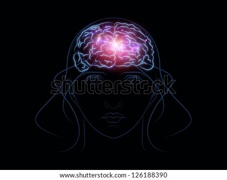 Interplay of head outlines, lights and abstract design elements on the subject of intelligence,  consciousness, logical thinking, mental processes and brain power