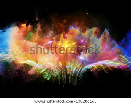 Background design of fractal waves and lights on the subject of art, science and technology