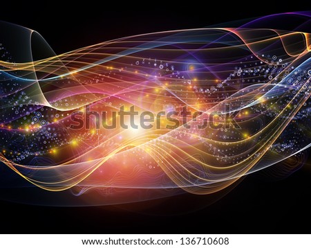 Artistic background made of lights, fractal and custom design elements for use with projects on signals, networking, communication technologies and motion