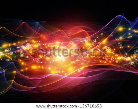 Creative arrangement of lights, fractal and custom design elements as a concept metaphor on subject of network, technology and motion