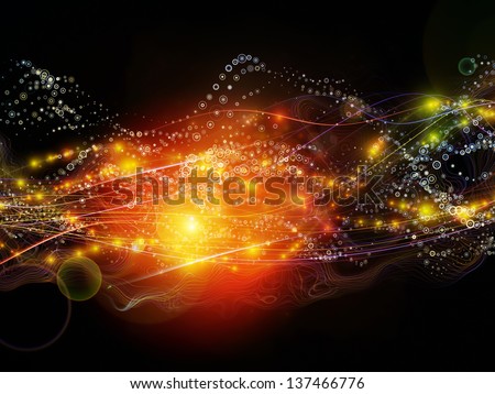 Composition of lights, fractal and custom design elements with metaphorical relationship to signals, networking, communication technologies and motion