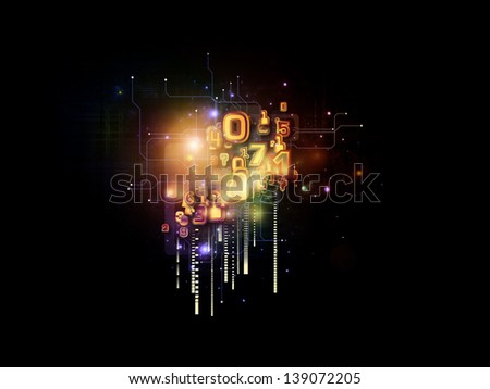 Interplay of symbols, lights, fractal elements on the subject of digital communications, science and virtual cloud technology