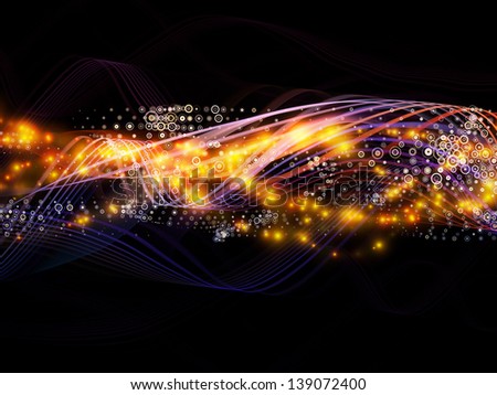 Creative arrangement of lights, fractal and custom design elements to act as complimentary graphic for subject of network, technology and motion