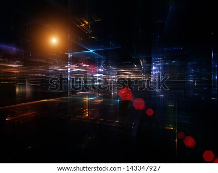 Fractal City series. Abstract design made of three dimensional fractal structures and lights on the subject of technology, communications, education and science
