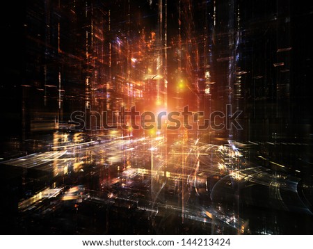 Fractal City series. Interplay of three dimensional fractal structures and lights on the subject of technology, communications, education and science