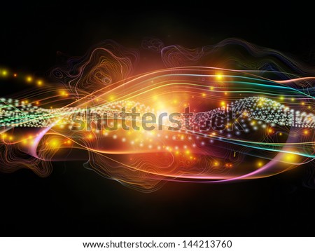 Backdrop design of lights, fractal and custom design elements to provide supporting composition for works on signals, networking, communication technologies and motion