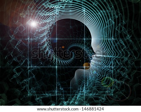 Abstract arrangement of human head and fractal grids suitable as background for projects on science, technology and intelligent life in the Universe