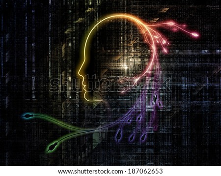 Artificial Intelligence series. Composition of human profile, connectors and technological texture on the subject of thinking, logic, computers and future technology