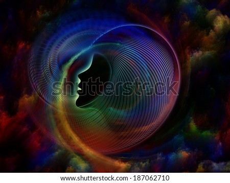 Internal Recurrence series. Interplay of human profile and fractal colors on the subject of inner reality, mental health, imagination, thinking and dreaming