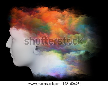 Colorful Mind series. Composition of human head and fractal colors on the subject of mind, dreams, thinking, consciousness and imagination