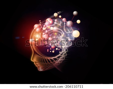 Human Mind series. Background design of brain, human outlines and fractal elements on the subject of technology, science, education and human mind
