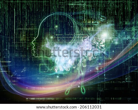 Artificial Intelligence series. Background design of human profile and numbers on the subject of thinking, logic, computers and future technology