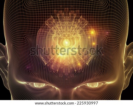 Frame of Mind series. Background composition of  human face wire-frame and fractal elements to complement your layouts on the subject of mind, reason, thought, mental powers and mystic consciousness