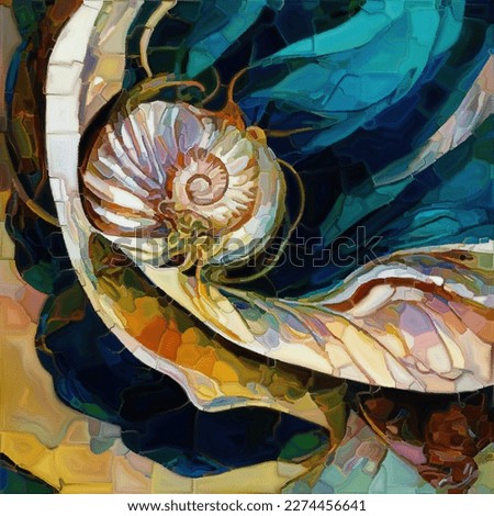 Colors of Nautilus Dream series. Abstract watercolor of organic design forms on the subject of poetry, imagination and art.