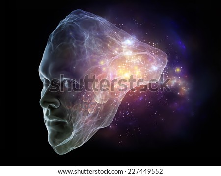 Next Generation AI series. Backdrop composed of fusion of human head and fractal shape and suitable for use in the projects on mind, consciousness and spirituality
