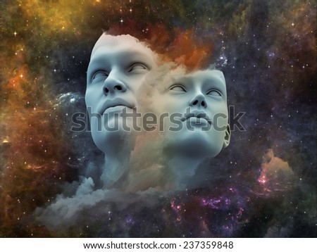 Human Dreams series. Background design of Fused human forms, fractal shapes and textures on the subject of mind, imagination, unity, friendship and love