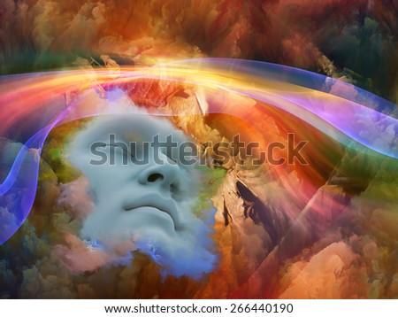 Lucid Dreaming series. Arrangement of human face and colorful fractal clouds on the subject of dreams, mind, spirituality, imagination and inner world