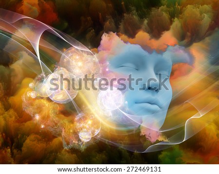 Lucid Dreaming series. Backdrop composed of human face and colorful fractal clouds and suitable for use in the projects on dreams, mind, spirituality, imagination and inner world