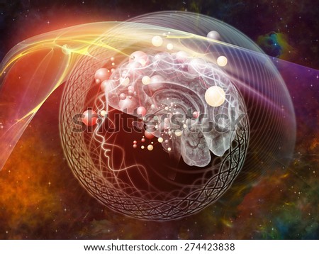 Human Mind series. Abstract arrangement of brain, human outlines and fractal elements suitable as background for projects on technology, science, education and human mind