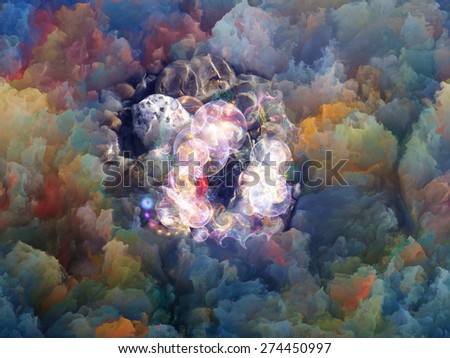 Dream Surface series. Backdrop of Colorful fractal clouds and graphic elements on the subject of dreams, spirituality and imagination