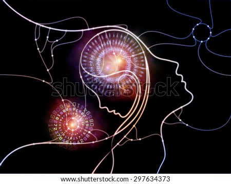 Connected Minds series. Backdrop design of human profiles, wires, shapes and abstract elements for works on mind, artificial intelligence, technology, science and design