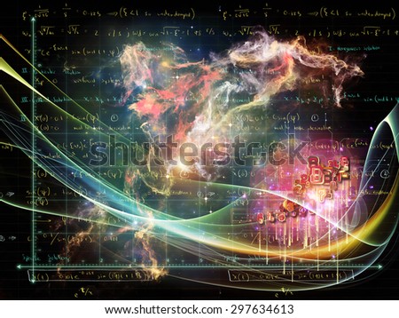 Coordinates of Science series. Abstract design made of notes, light waves and numbers on the subject of science, education and technology
