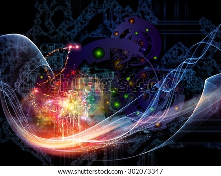 Behind Reality series. Interplay of gears, fractal forms, lights and numbers on the subject of reality, philosophy, metaphysics and modern technology