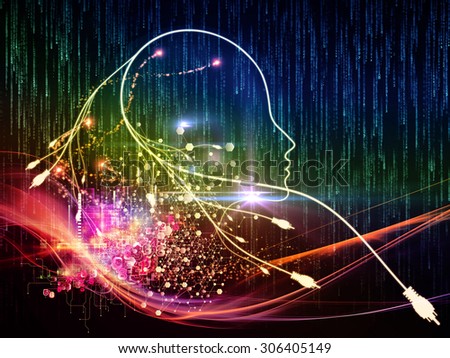 Mind Connection series. Composition of human profile, connections and numbers suitable as a backdrop for the projects on information technology, internet and artificial intelligence