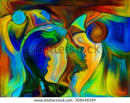 Angels Choice series. Interplay of human profiles and colorful shapes on the subject of inner world, sacred reality, emotion, human destiny