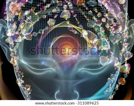 Frame of Mind series. Composition of human face wire-frame and fractal elements on the subject of mind, reason, thought, mental powers and mystic consciousness