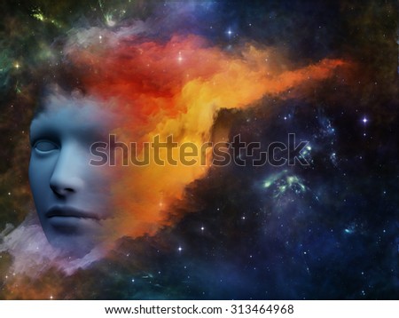 Colorful Mind series. Creative arrangement of human head and fractal colors as a concept metaphor on subject of mind, dreams, thinking, consciousness and imagination