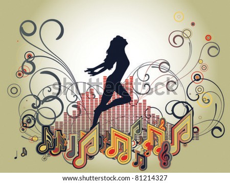 Interplay Of Musical Symbols, Swirls, Girl Silhouette And Music Meter ...