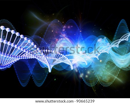 Interplay of abstract DNA spiral, colors and lights on the subject of molecular biology, science, research, lab work and modern technologies
