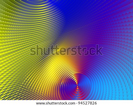 Rendering of section of metallic three dimensional circular mesh suitable as a background screen