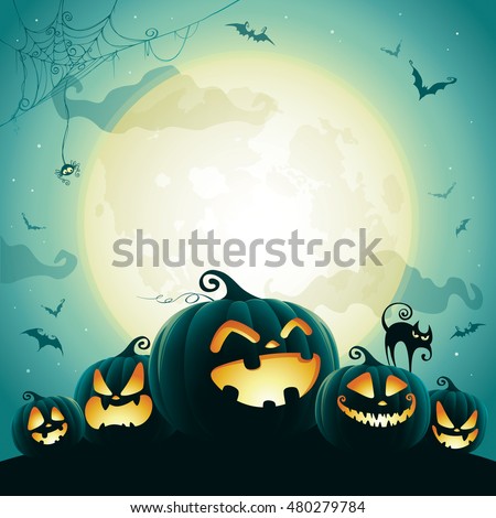 Halloween pumpkins under the moonlight