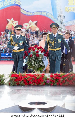 SHYMKENT , KAZAKHSTAN MAY 9, 2015: Victory Day in memory of the soldiers of the Great Patriotic War. Victory Day celebration in the city of Shymkent, Kazakhstan May 9, 2015