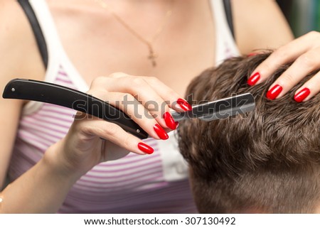 razor haircut at the beauty salon