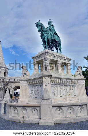 Saint Stephen\'s Statue at the Fisherman\'s Bastion in Budapest