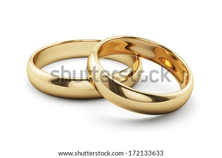 3d render of golden rings isolated on white background Foto d'archivio © 