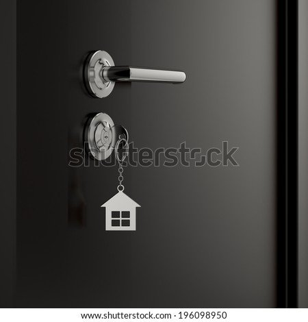 3d illustration of a lock and key with metal house figure