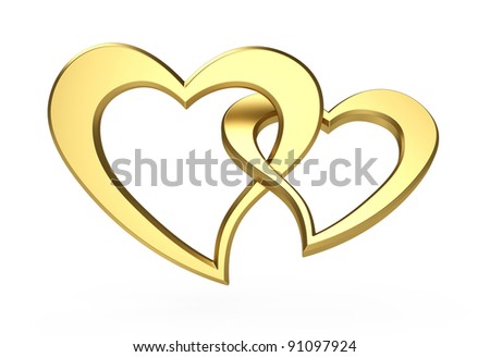 3d Illustration Of Two Gold Hearts Isolated On White - 91097924 ...