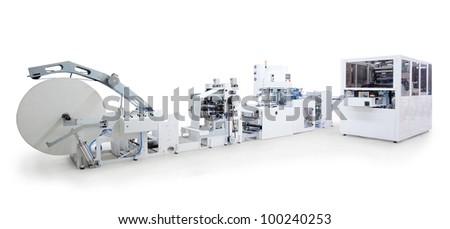 Parts and details of a printing and packaging machines.