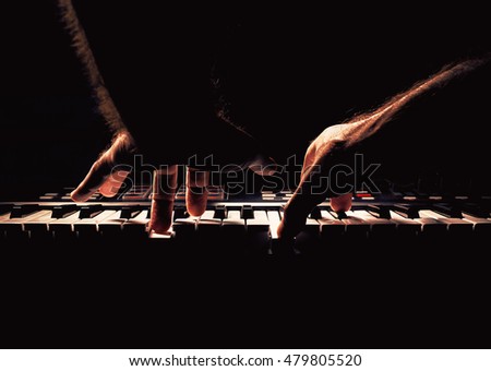 Image, Stock Photo Hands playing a midi keyboard in a music studio