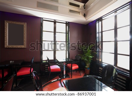 Interior of a cafe, mixed vintage and modern style of design.
