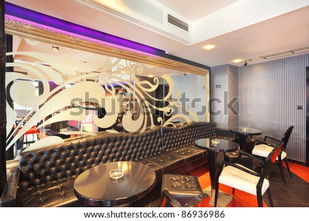 Interior of a cafe, mixed vintage and modern style of design.