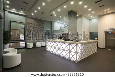 Interior of a hotel reception, modern style.