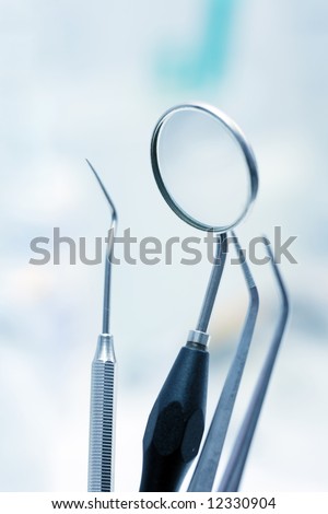 Dentist tools in blue light (shallow DOF)